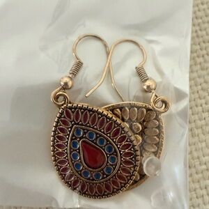 Elegant Gold and Red Teardrop Earrings